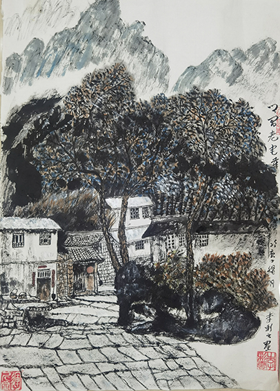 颜才现题 李彩云画《乡间老宅》